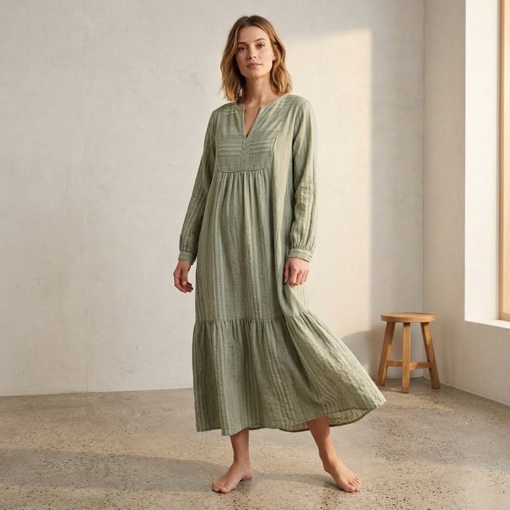 Poetry Organic Cotton Hemp Tiered Maxi Dress Soft Green Boho Sage Green